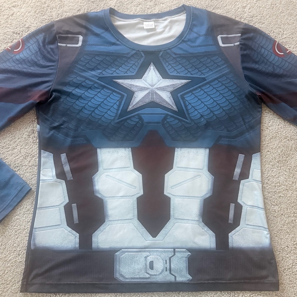 Marvel Captain America Long Sleeve Shirt - Blue, White, Red